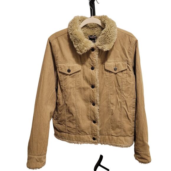 Guide Series XL Tan Corduroy Sherpa Lined Jacket Fuzzy Collar Snap Button Coat - Picture 1 of 10
